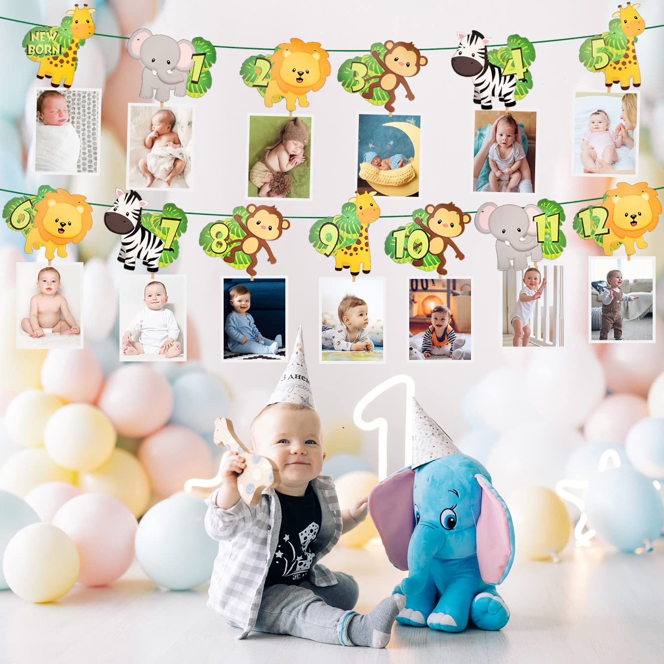 Fotogirlande 1. Geburtstag - Monatliche Meilenstein-Banner Für Babys Bis 12 Monate