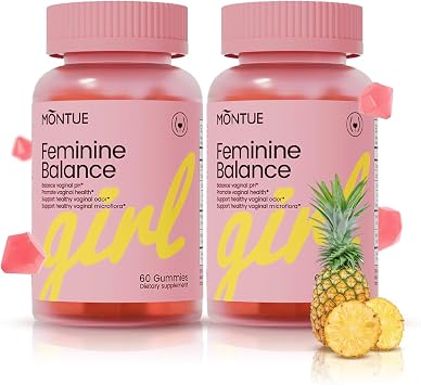 Montue Premium Feminine Balance Gummies-pH Balance with Prebiotics & Lactobacillus Probiotic Blend&Hawaiian Pineapple Immune Support, Vegan & Non-GMO, 60 Gummies 120