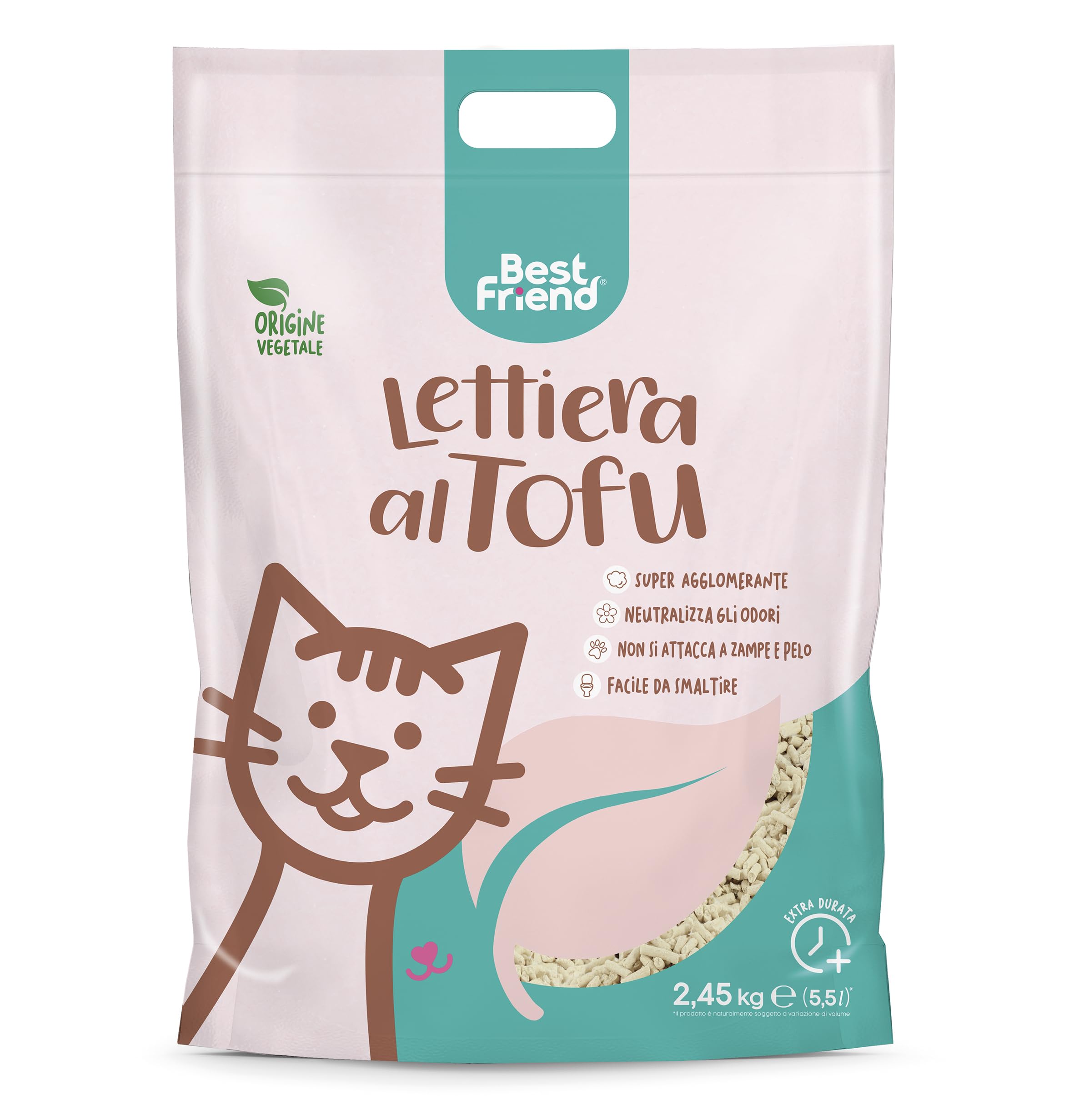 Best Friend - lettiera per gatti al tofu da 5,5 l Agglomerante e Vegetale. Fino a 30 giorni di utilizzo. Si smaltisce nell'organico o nel wc. Sabbia gatti anti odore Classica,