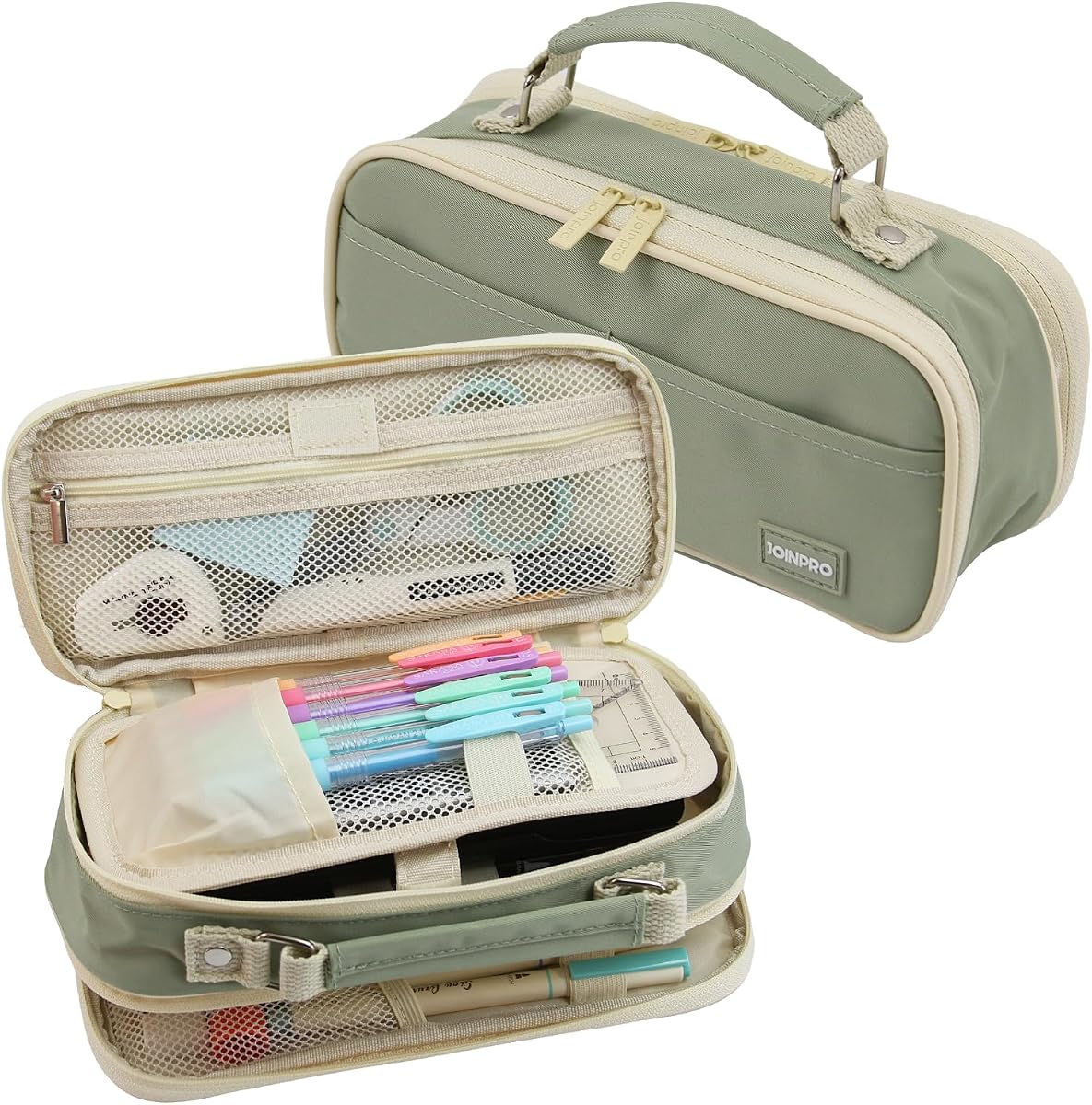 Large Capacity Pencil Case, 4 Compartment Pen Pouch Organizer with Double Zipper, Storage Bag for School, Office, Teen Girl Boy Men Women