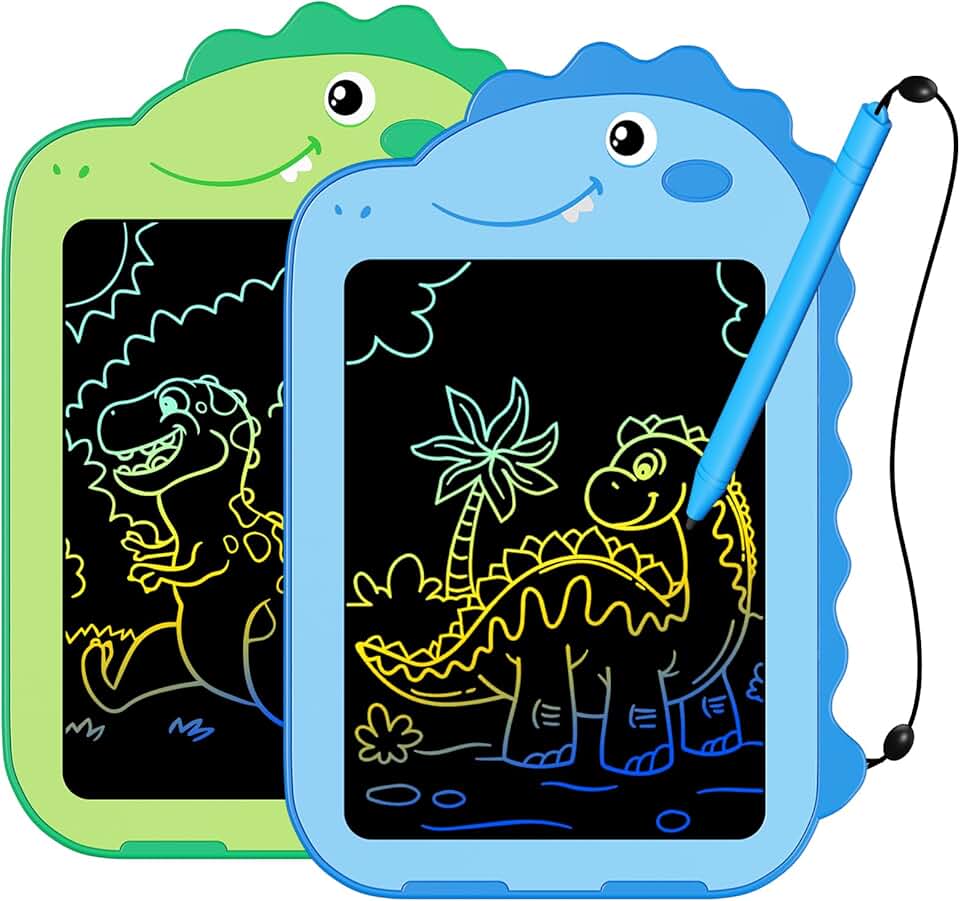 2 件裝兒童液晶書寫板，6.5 吋彩色塗鴉板繪圖板，教育兒童玩具，塗鴉板恐龍玩具，適合 3 4 5 6 7 8 歲男孩女孩