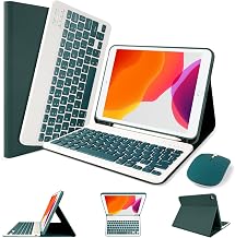Wireless Keyboard Case with Mouse for iPad 10.2" 9th 8th 7th Generation, Detachable Bluetooth Keyboard with Pencil Holder for iPad 10.2 Inch/iPad Air 10.5"(3rd Gen)/iPad Pro 10.5 in, Dark Green