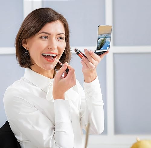 Miniatura 2 de Espejo de bolsillo, pequeño espejo de viaje con aumento, espejo cosmético portátil de doble cara con aumento para uso diario (playa)