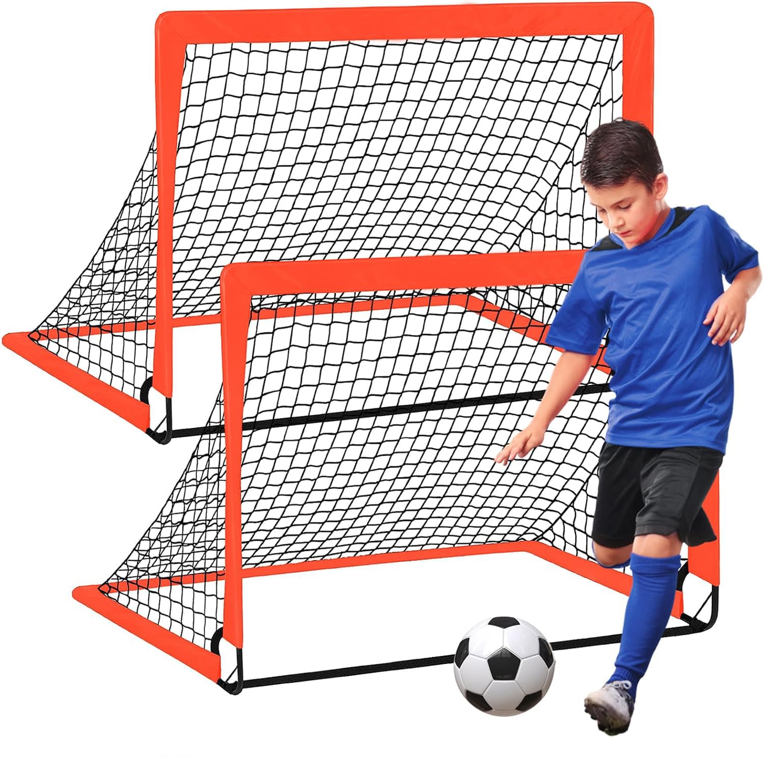 Portable Kid Soccer Goals,Kids Soccer Goal Set,2 Set of 4X3 ft Toddler Soccer Nets Training Equipment, Soccer Ball, Pop Up Portable Soccer Set for Kids and Youth Games and Training Goals