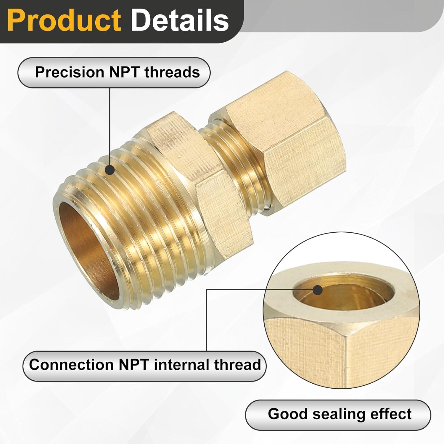 uxcell 10 Pcs Brass Compression Tube Fitting, 3/8" OD x 1/2" NPT Male Connector Compression Union Connector Brass Straight Coupling Adapter for Air Liquid Oil Gas Vacuum Lines