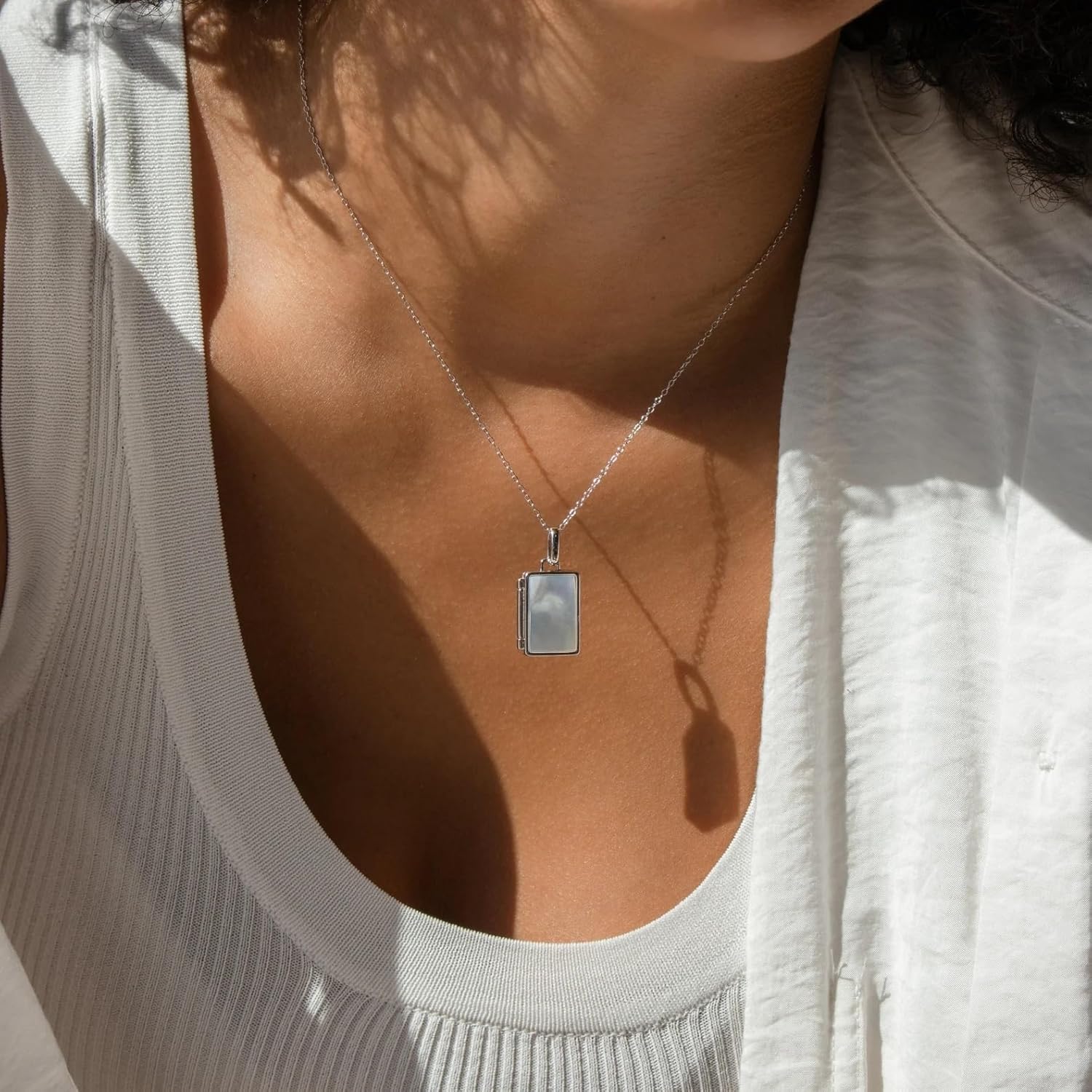 CAITLYNMINIMALIST 18K Gold Sterling Silver Endless Love Dainty Chain Photo Locket Pendant Necklaces Gift for Her