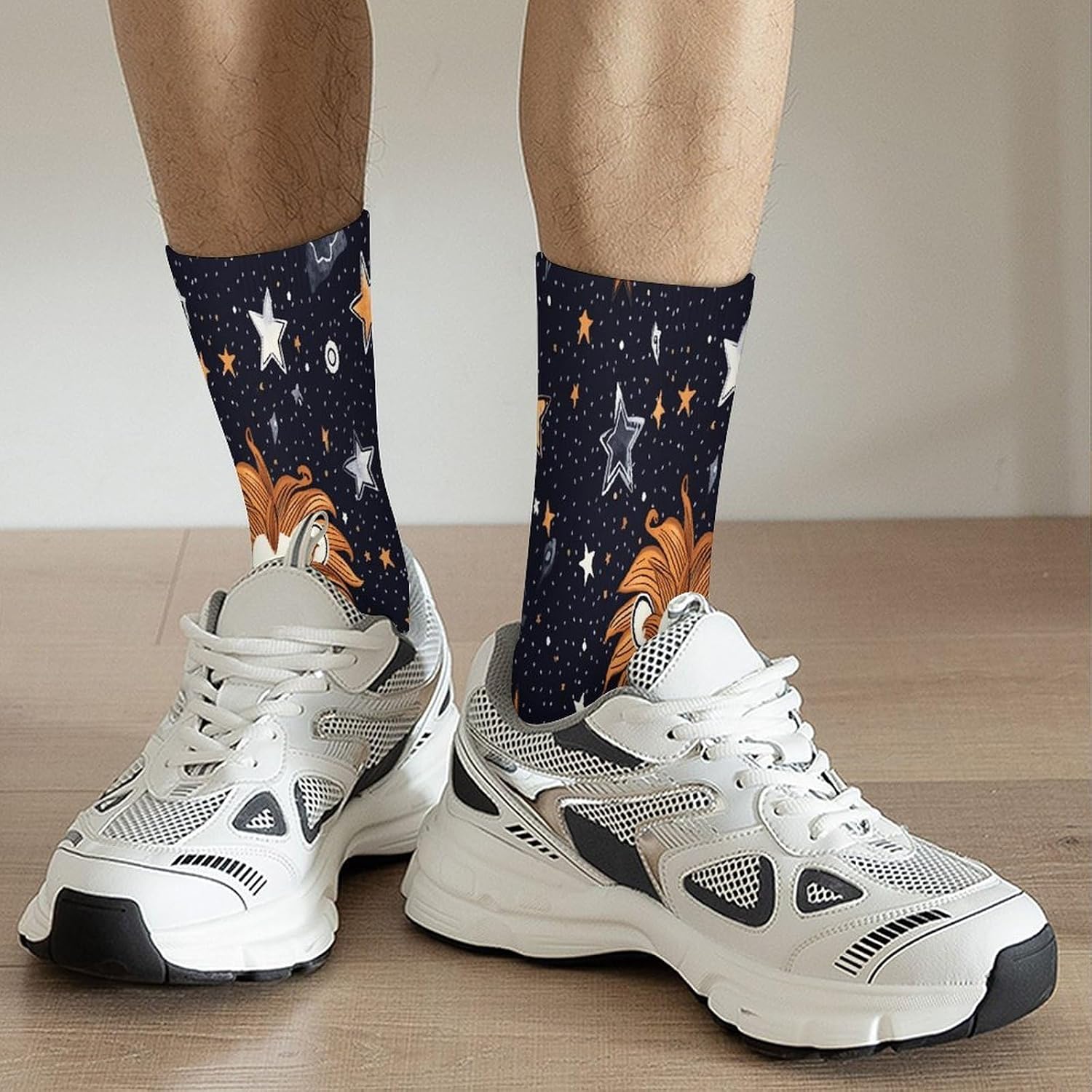 Lion And Stars Crew Sock High Stocking Grippy Socks | Socks for Men & Women,Stockings-Long Thin Tube Sports, Breathable Soft Athletic for Nurses,Travel