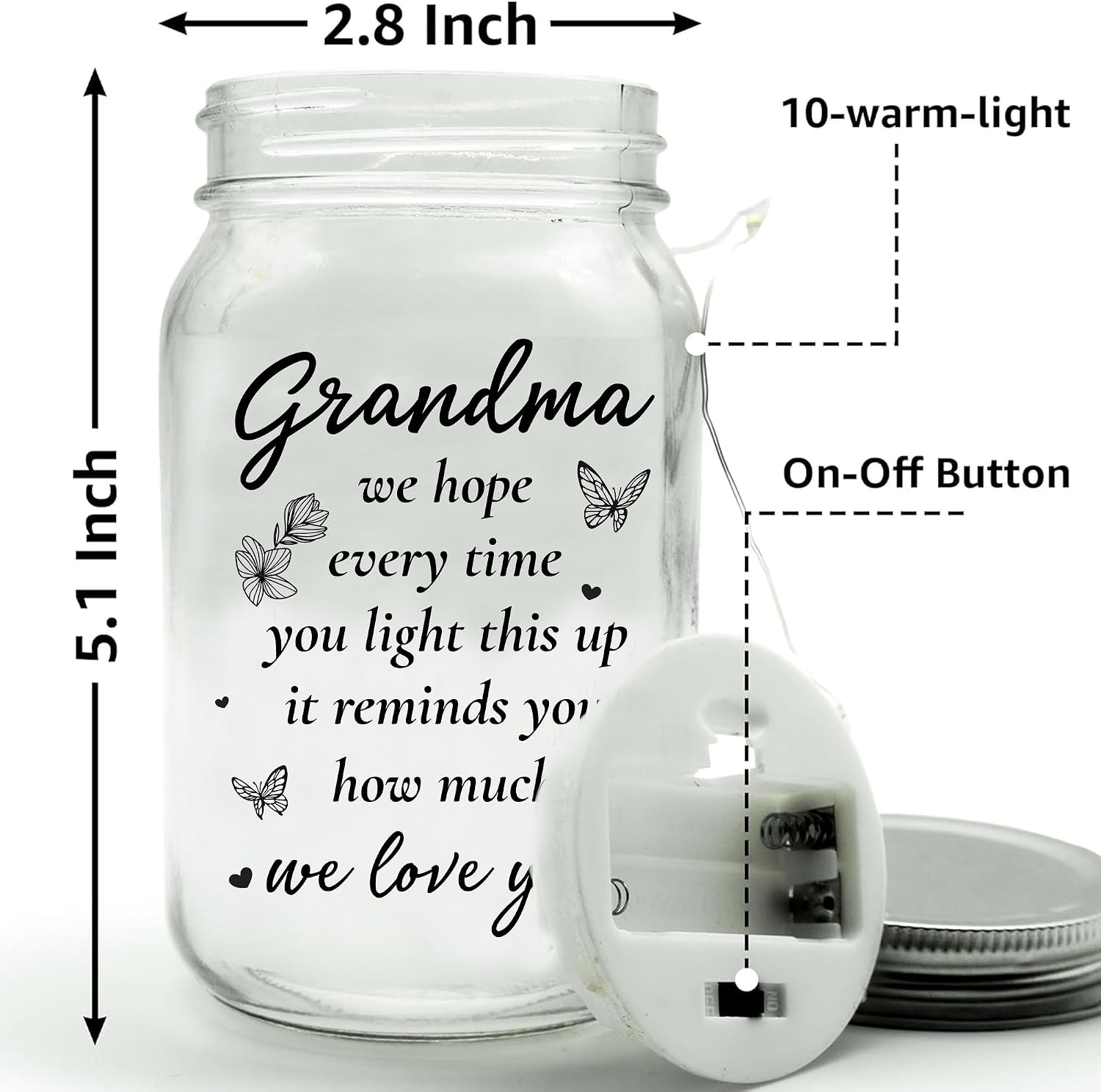 Gifts for Grandma Night Light, Birthday Gift for Grandma, Mothers Day Christmas Thanksgiving - Gifts for Grandma from Grandkids, Great Grandma Presents, Nana, Grammy, Grandmother Lamp Mason Jar Light image 2