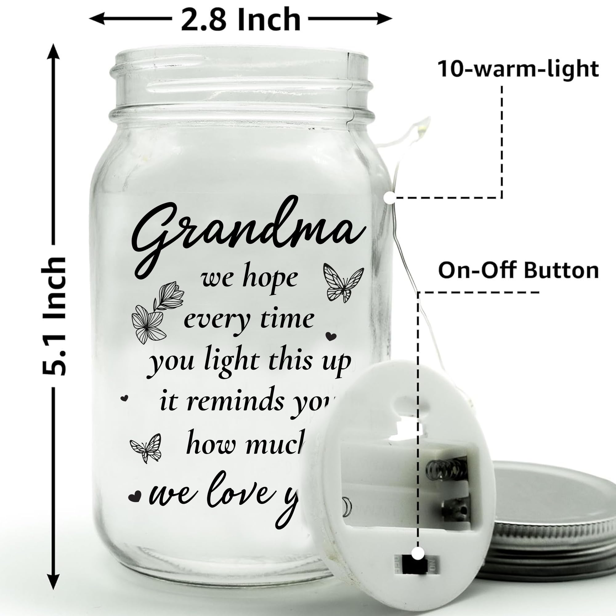 Gifts for Grandma Night Light, Birthday Gift for Grandma, Mothers Day Christmas Thanksgiving - Gifts for Grandma from Grandkids, Great Grandma Presents, Nana, Grammy, Grandmother Lamp Mason Jar Light