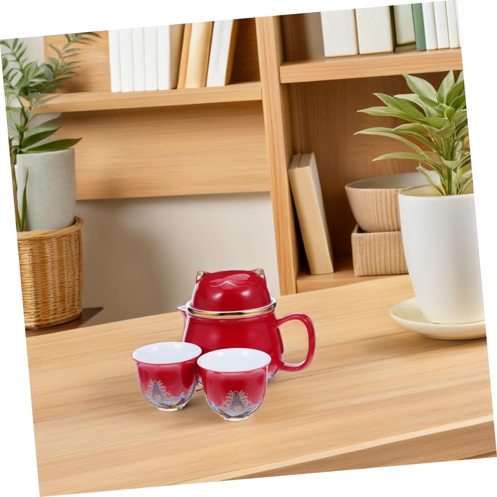 TOPBATHY Service à Thé Porcelaine avec Théière et Tasses Motif Chat Compact pour Bureau et Voyages Couvercle Inclus
