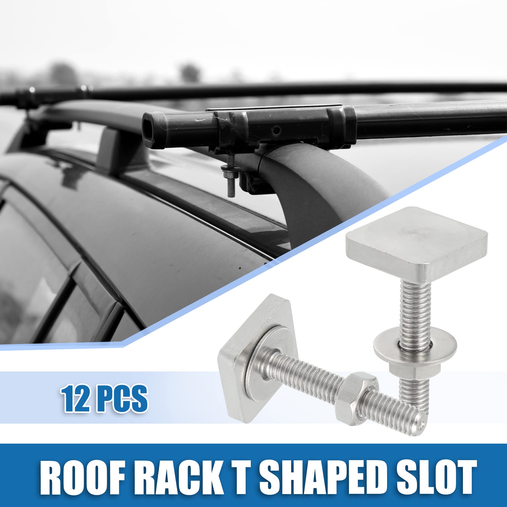 X AUTOHAUX Car Roof Rack T Shaped Slot Bolt M6 W/Nuts Washer (Pack of 12), Silver Tone, 1.54"x0.79"x0.79" - Image 2