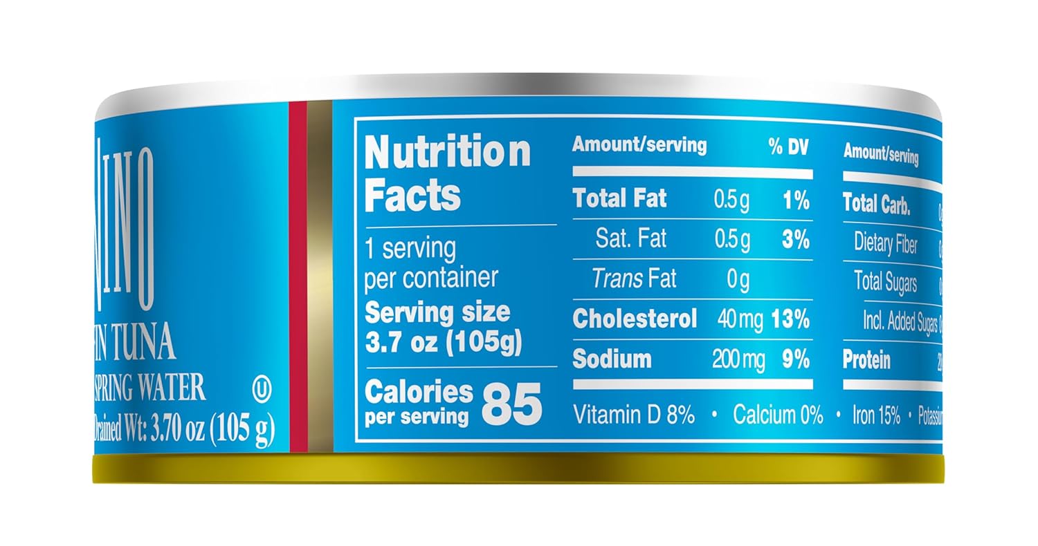 Tonnino Tuna Fish Yellowfin Pole&Line – Solid Pack in Spring Water – Pack of 12 – Alternative to Salmon – Protein Snacks – Ready to Eat Meals in Can