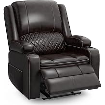 Oversized Manual Recliner Chair, 3X Reclining Sofa Chairs PU, Brown | Recliner Chairs with Hidden Armrest Storage, Theater Seating with Cup Holders & Side Pocket, Reclining Chair for Living Room
