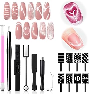 modelones Cat Eye Magnet Set, 15PCS French Cateye Gel Nail Polish Magnet Nail Art Tools Set Heart Magnet for Cat Eye Magnet Square Round Magnet Stick Diverse Glassy Cateye Effect for Women