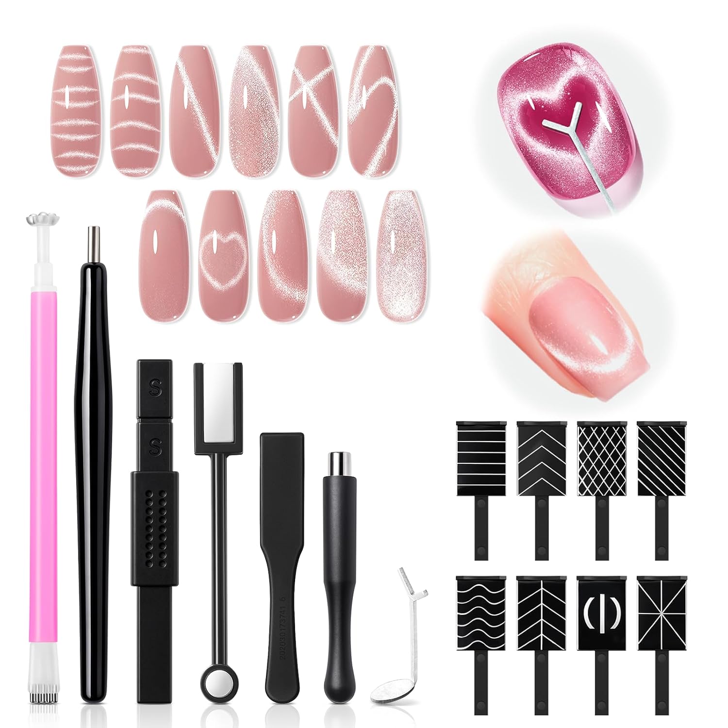 modelones Cat Eye Magnet Set 15PCS French Cateye Gel Nail Polish Magnet Nail Art Tools Set Heart Magnet