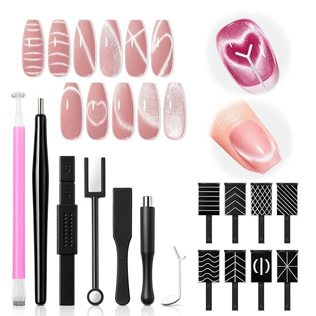 modelones Cat Eye Magnet Set 15PCS French Cateye Gel Nail Polish Magnet Nail Art Tools Set Heart Magnet