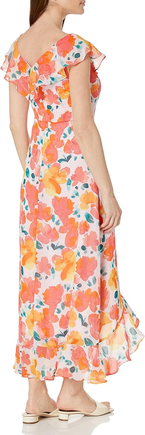 London Times Womens Faux Wrap Ruffle Maxi Dress - Image 2