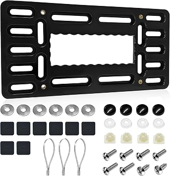 Car License Plate Bracket Holder, No Drill Car Tag Frame Mount Adapter with Screw Cap & Cable Ties, Heavy Duty Front Bumper License Plate Mounting Kit for Most Vehicles