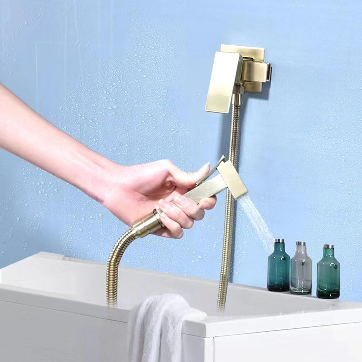 Bidet Sprayer for Toilet Brass Bidet Sprayer Square Spray Gun Handheld Bidet Sprayer for Toilet with Stainless Steel Hose Hand Held Bidet Sprayer Joystick Control