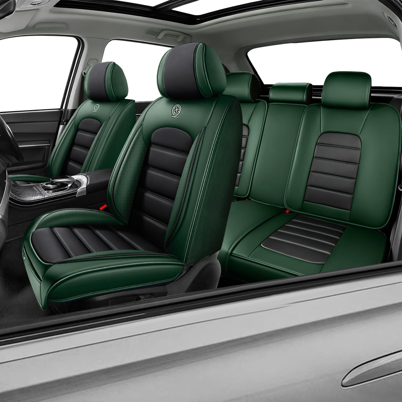 Car Seat Covers for X2,for BMW X2 2018-2025 2026,Waterproof Leather Seat Covers,Compatible Airbag,Full Set Comfort Car Seat Protectors for Most Cars(Black&amp;Green)