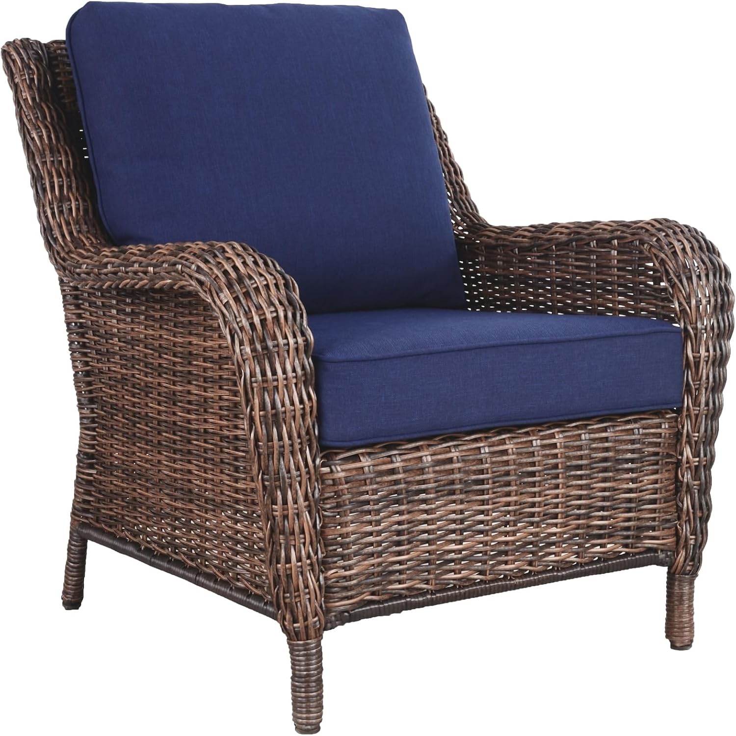 Cambridge Outdoor Wicker Loveseat Sofa, All-Weather HDPE Rattan Patio Sofa w/Cushions, Classic Farmhouse Hand-Woven Furniture for Porch Patio Backyard, Midnight Navy Blue | Durable Wicker Frame, Breathable Fabric, High-Density Cushion