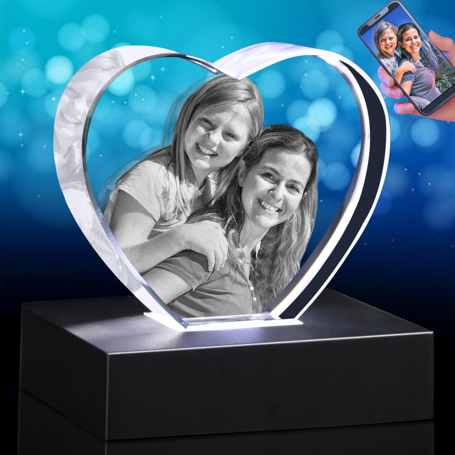 3D Photo Crystal,Mother's Day Personalized Gift For Mom,Wife,Women,Men,Customized Anniversary,Birthday,Couples Gifts,Customized Photo Gift in Crystal