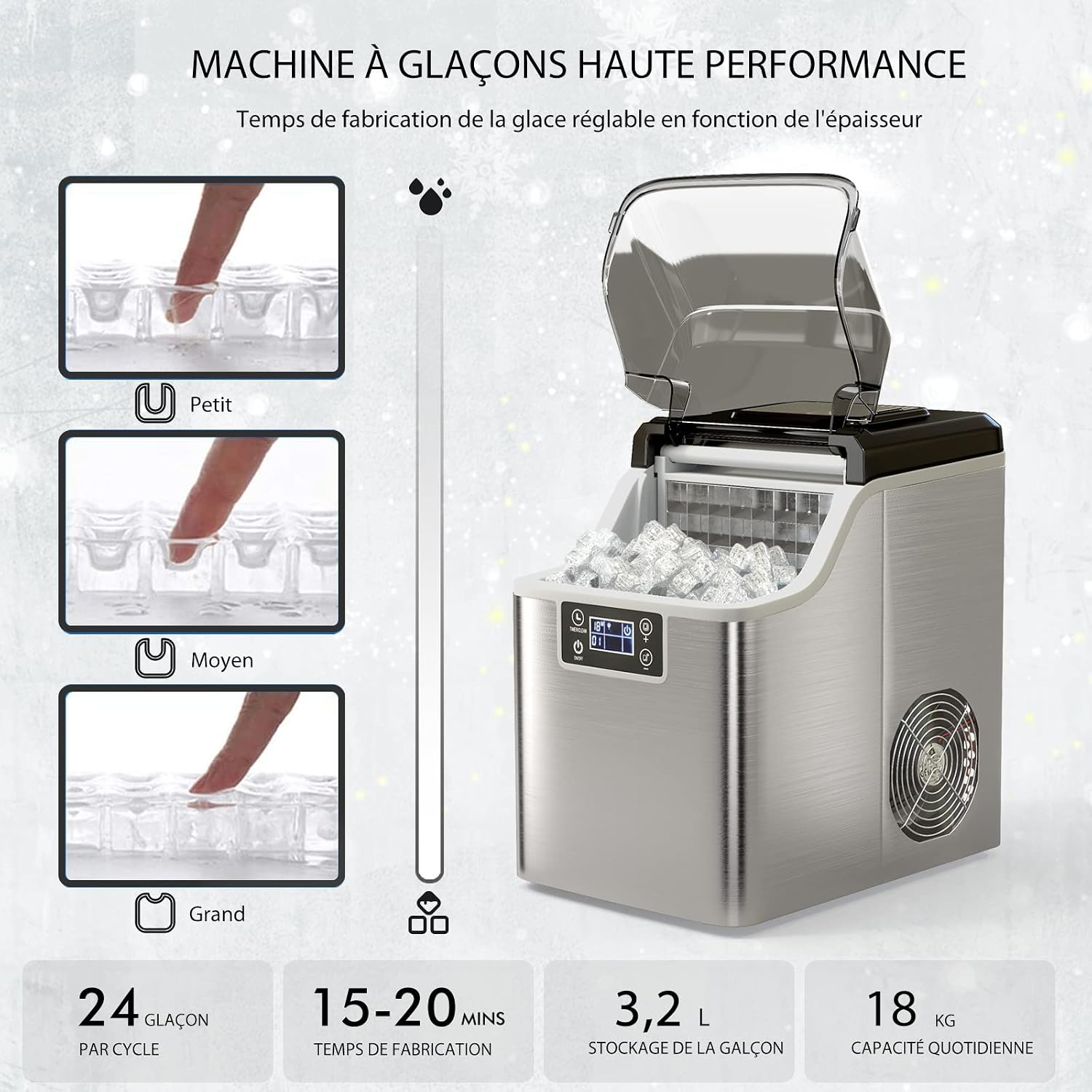 Machine à glaçons professionnelle silencieuse et compacte - vue générale en acier inoxydable
