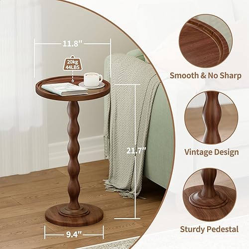 Miniatura 3 de Mesa auxiliar redonda pequeña, mesa auxiliar de madera maciza para sala de estar, moderna mesita de noche con pedestal, mesas esquineras vintage