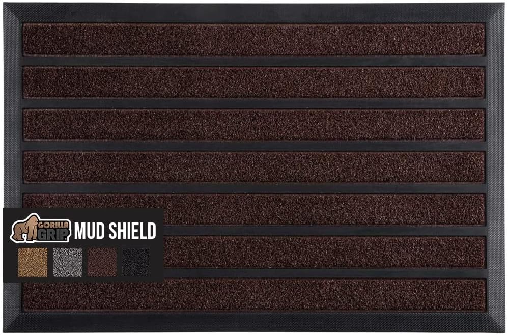 Gorilla Grip Mud Shield Doormat, Durable Natural Rubber Construction, Captures and Retains Water, Stain Resistant, Low Profile, for Indoor Outdoor High Traffic Areas, Entryway Doormats, 29x17, Brown : Patio, Lawn & Garden