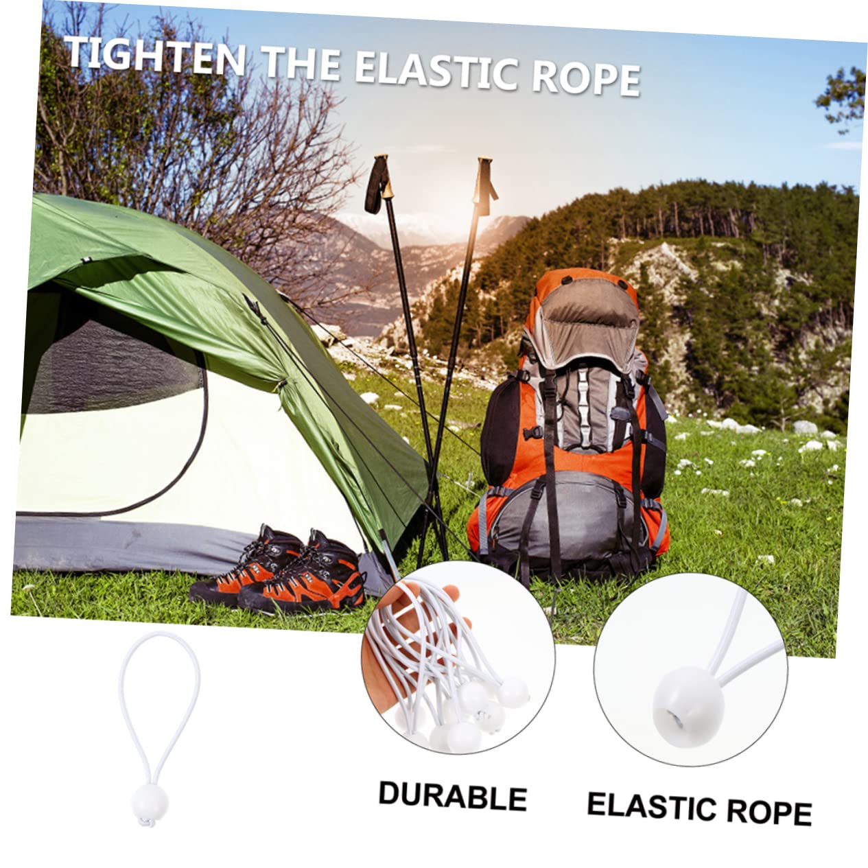 WOONEKY Corde Élastique Mini Cordons Élastiques Usage Intensif Extérieur Attaches De Tente Ajustable Cordon D'arrimage Robuste Belvédère Tente pour Trampoline Émulsion Blanche