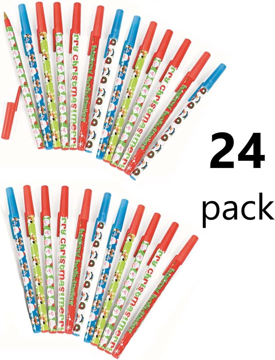 Fun Express Festive and Adorable Holiday Pens - 2 Dozen Charming Designs of Reindeer, Snowmen, Santa, and Mrs. Claus - Perfect for Stocking Stuffers and Party Favors!