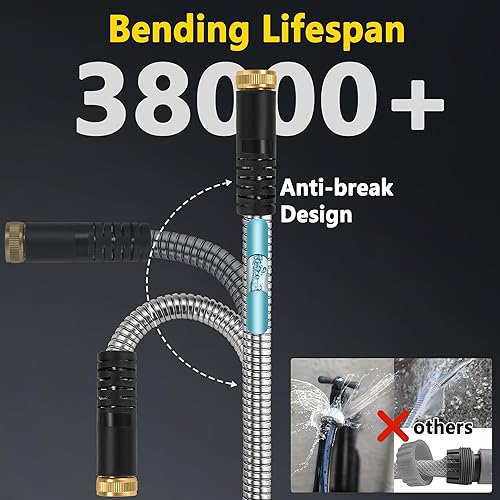 Miniatura 2 de Manguera de jardín de acero inoxidable de 200 pies, manguera de agua de metal mejorada 2025, tubos de manguera de agua flexibles con núcleo de