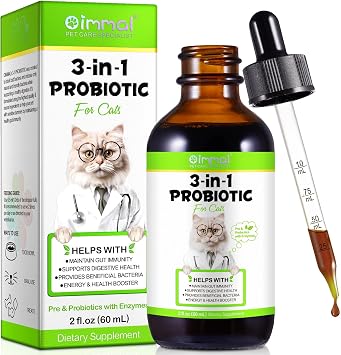 Probiotics for Cats - Cat Probiotic for Digestive & Gut Health, 3-IN-1 Liquid Probiotics Supplements Fast Acting for Constipation, Diarrhea and Gas with Prebiotic & Digestive Enzymes