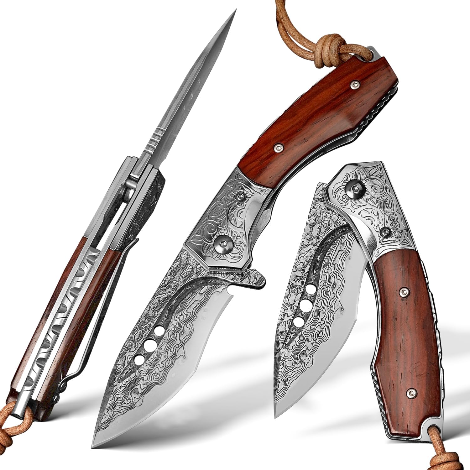 NEWOOTZ Handmade Japanese Damascus Steel Pocket Folding