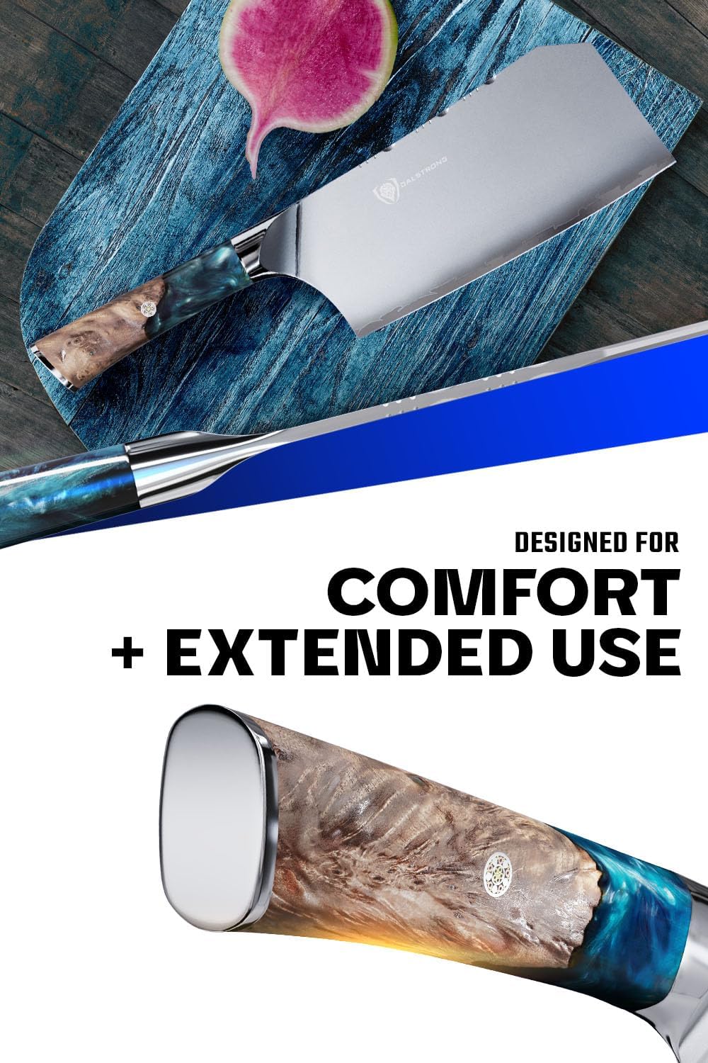 Dalstrong Valhalla Series 7 Inch HC Steel Meat Cleaver - Razor Sharp Knife - Celestial Resin & Wood Handle - Heavy Duty Slicer - Leather Sheath