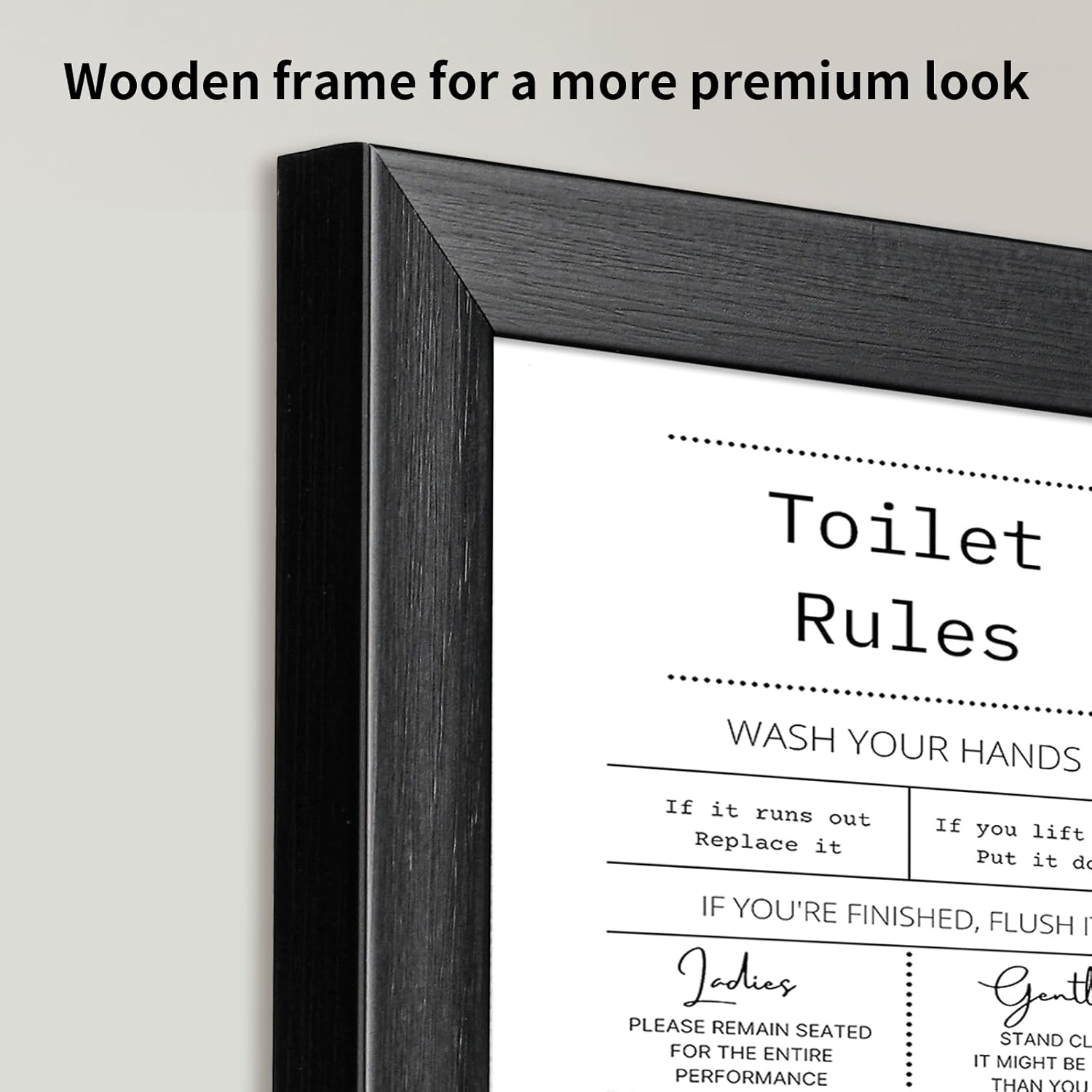 TUXVAKY Black and White Wall Art Funny Bathroom Pictures Wall Decor Wash Your Hands Toilet Rules Sign Bathroom Decor