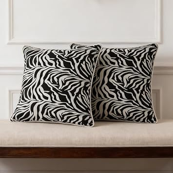 Zebra Black Stripe Pillow Covers 18x18 in,Chenille Black and White Stripe Pillows Cases for Sofa Couch,White and Black Cushion Covers for Living Room