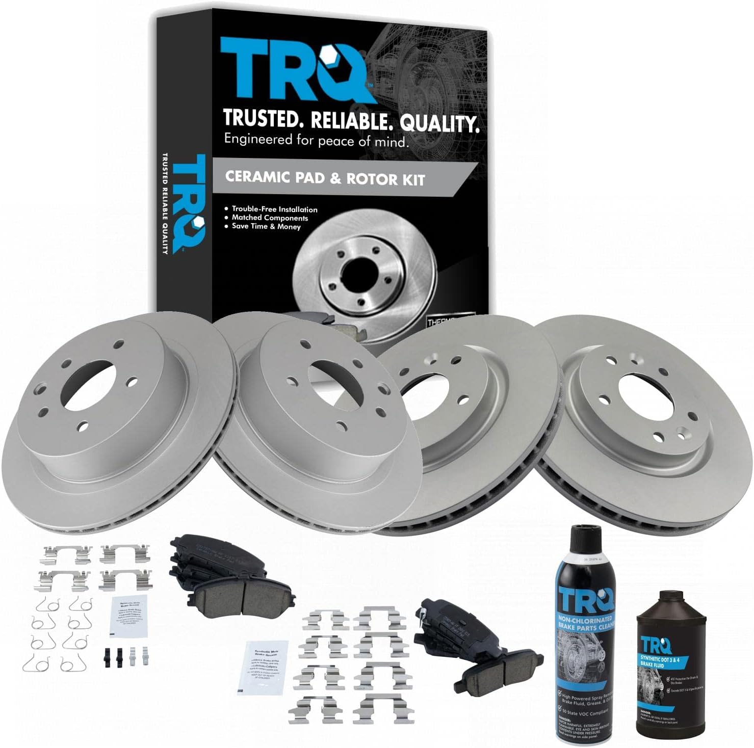 TRQ Front and Rear Brake Pad & Rotor Kit Brake Chemical Kit Brake Pads Brake Rotor Ceramic Premium G-Coated Compatible with 2014-2020 Nissan Rogue 2017-2021 Rogue Sport