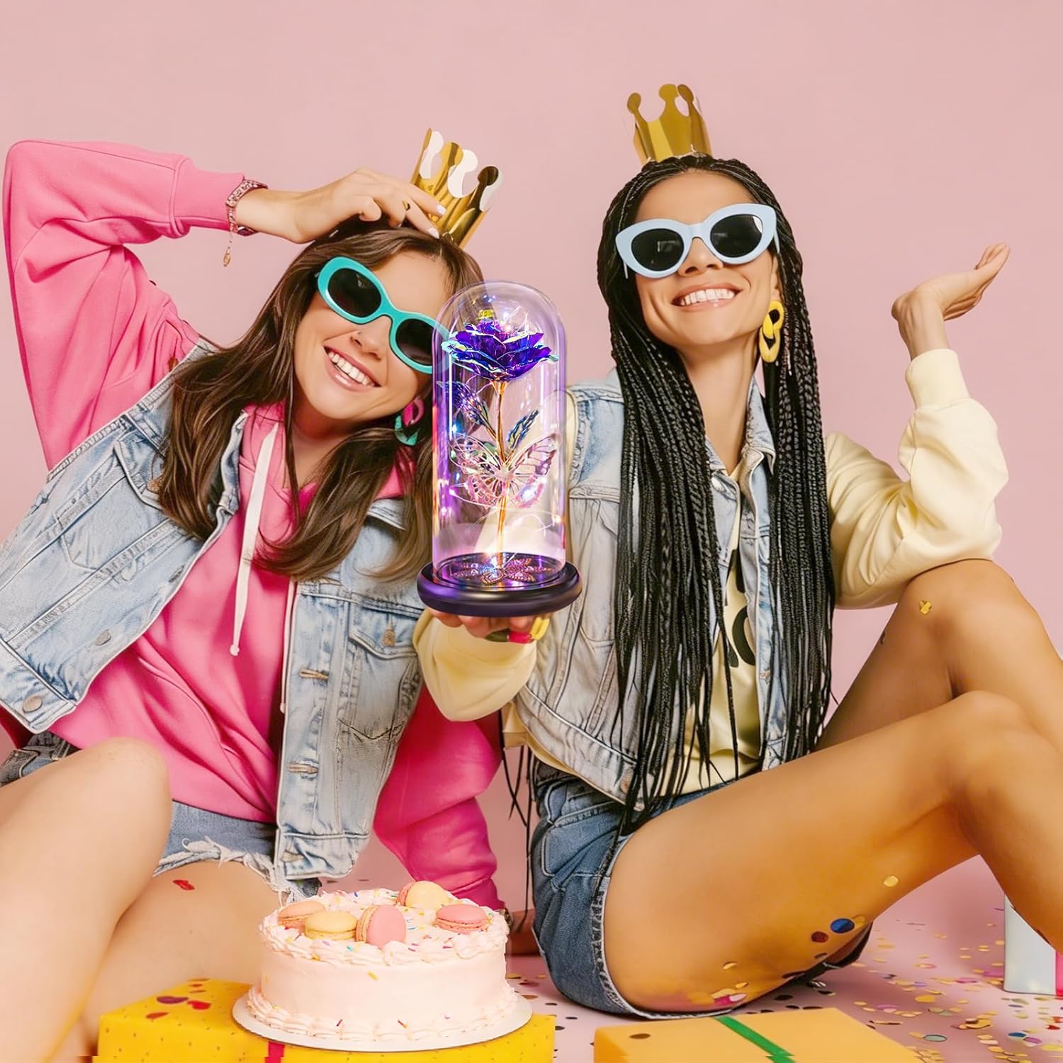 Valentines Day Rose Gifts for Her Women Birthday Gift Galaxy Glass Rose Forever Eternal Crystal Flowers Roses in Glass Dome with Butterfly Valentine Gifts for Women Daughter Mom Wife Girlfriend Purple - Image 7