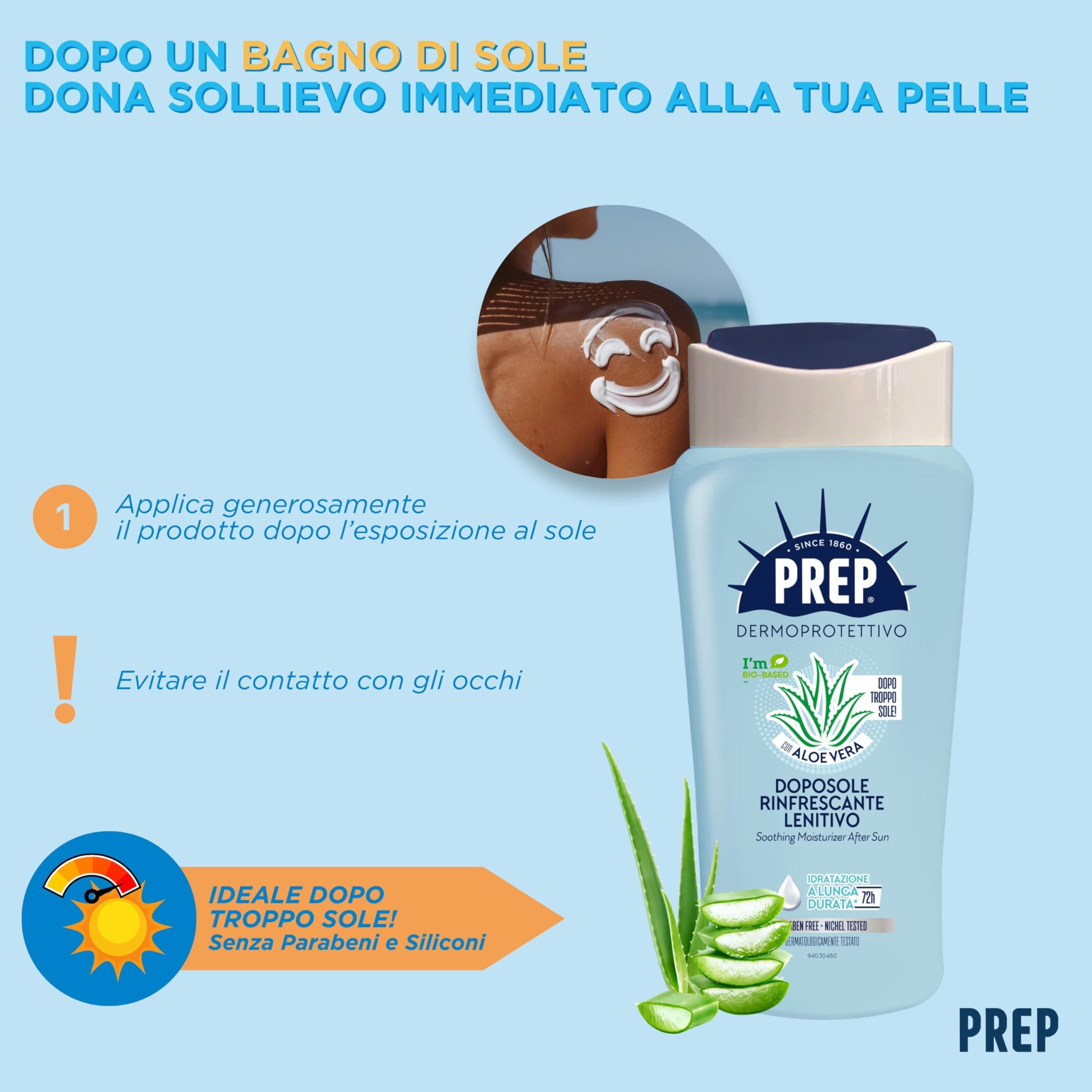 Prep, Doposole Rinfrescante Lenitivo, 72H di Idratazione, Sollievo Immediato, Con Aloe Vera, Senza Parabeni, 200ml