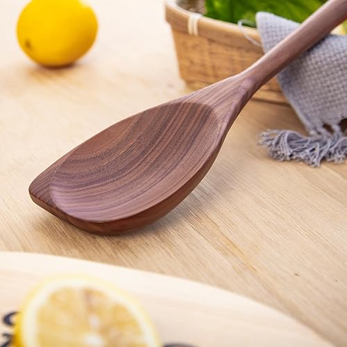 Miniatura 4 de LOCDION Cuchara de esquina grande de madera para cocinar, cuchara de cocina de madera gigante de 17 pulgadas con mango largo redondeado, diseño de