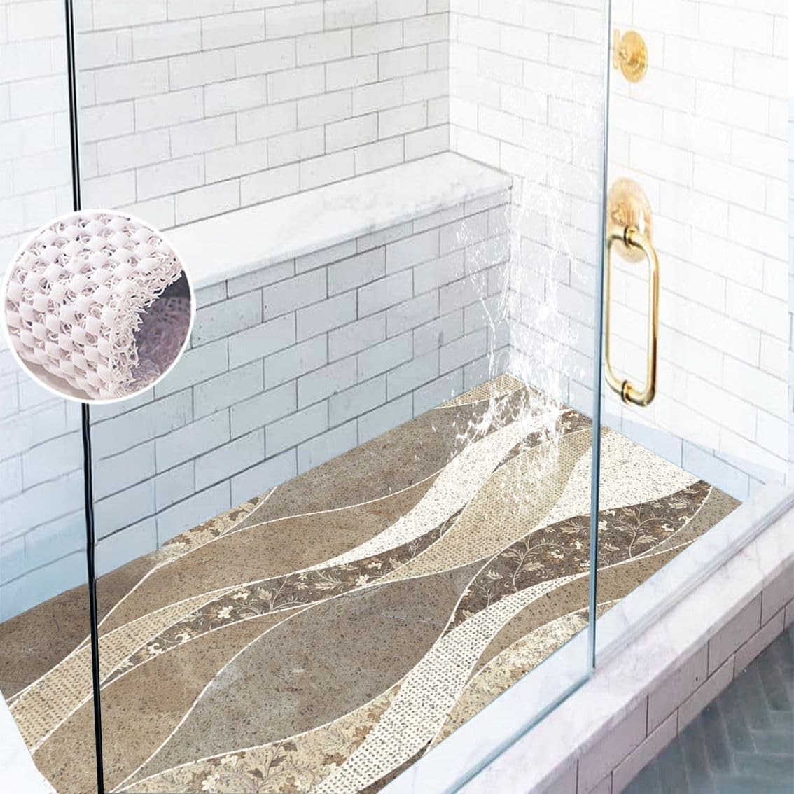 Tapis de Douche antidérapant Tapis Douche – Effet carrelage et Rapide(Camel,80x120cm)