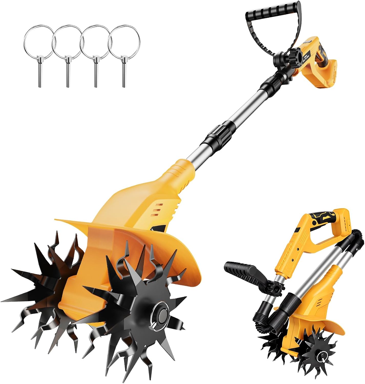 Garden Cordless Tiller Cultivator Compatible with Dewalt 20V Battery: 330RPM 48 Steel Tines - 9.3In Tilling Width and 6.3In Depth Garden Rototiller for Lawn/Soil Cultivation (Tool Only NO Battery)