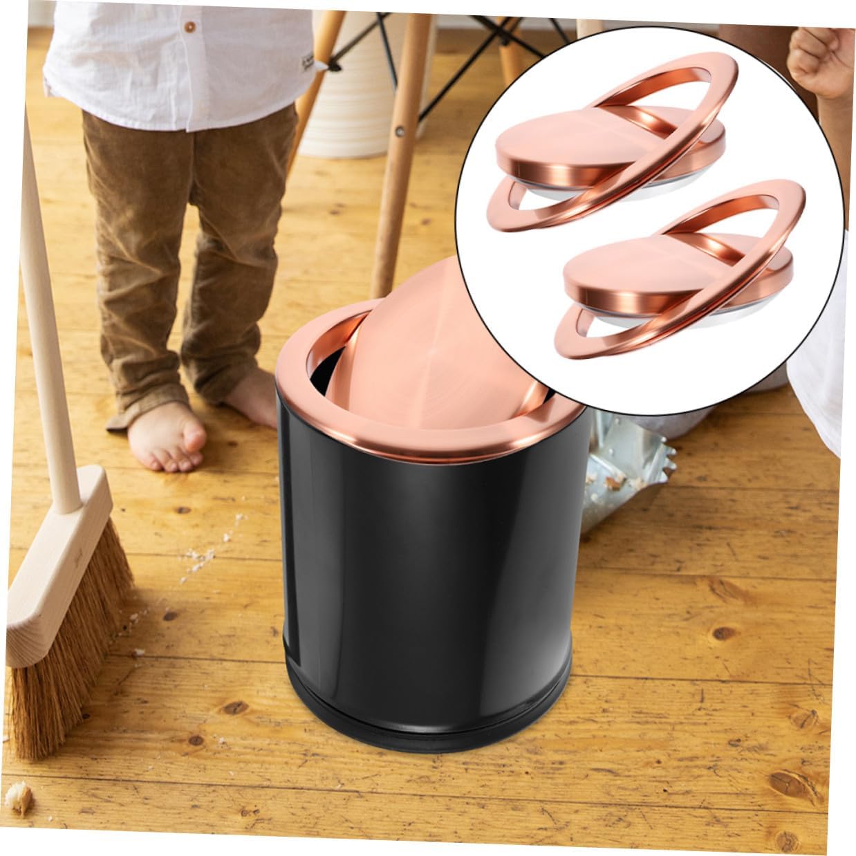 Cabilock 2pcs Stainless Steel Recessed Trash Can Lid round Swing Cover Kitchen Bathroom Countertop Garbage Bin Cap