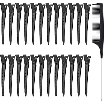 MELLIEX 24 Pieces Hair Clips Entebill Hair Clip Combi Clip Hair Clips Compartment Clips Hairdresser Supplies Steel Hair Clips Alligator Metal Curl Clips Black