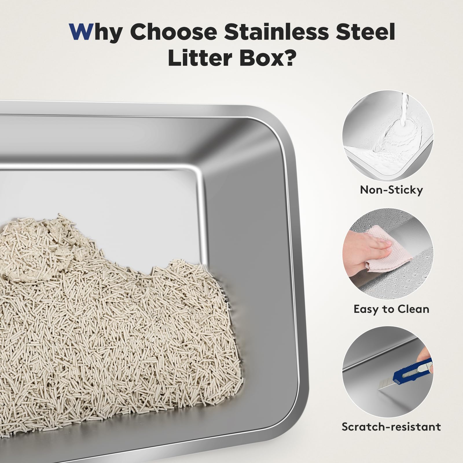 FURTIME Stainless Steel Litter Box with Lid, Large Enclosed Cat Litter Box for Big Cats, Metal Cat Box with High Sided Enclosure & Scoop, Front & Top Entry, Odor Free, Anti-Leakage, Grey