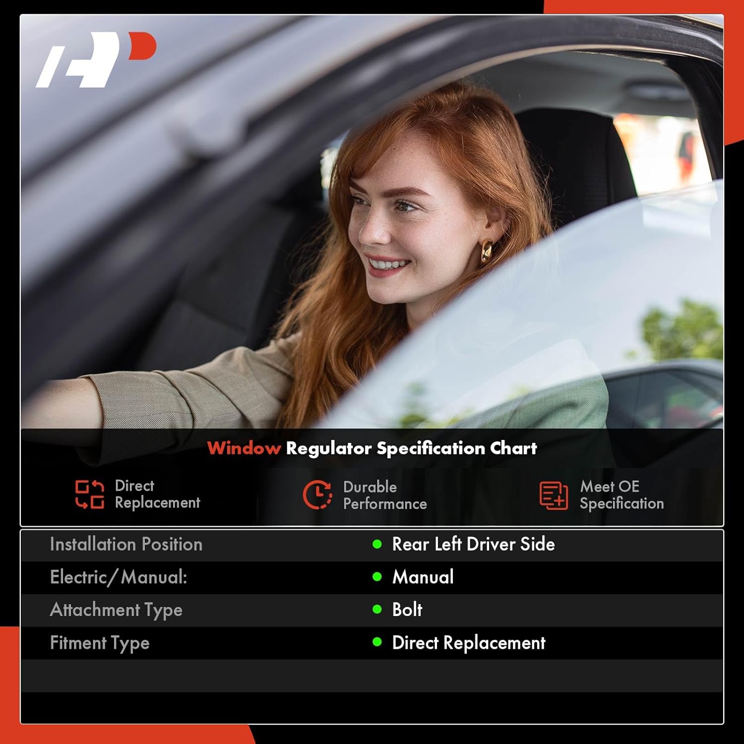 A-Premium Manual Window Regulator Rear Driver Side Compatible with Toyota Corolla 2003-2008