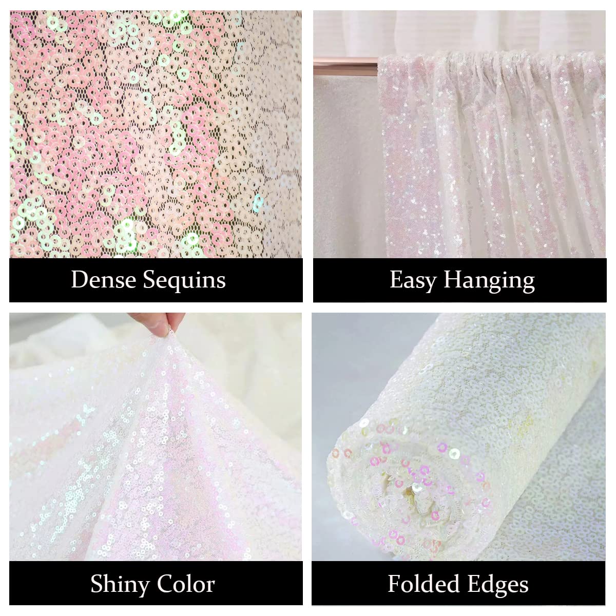 HMQIANG Iridescent Sequin Backdrop Curtains 2FTx8FT 2 Panels Sparkly Background Drapes for Party Wedding Birthday