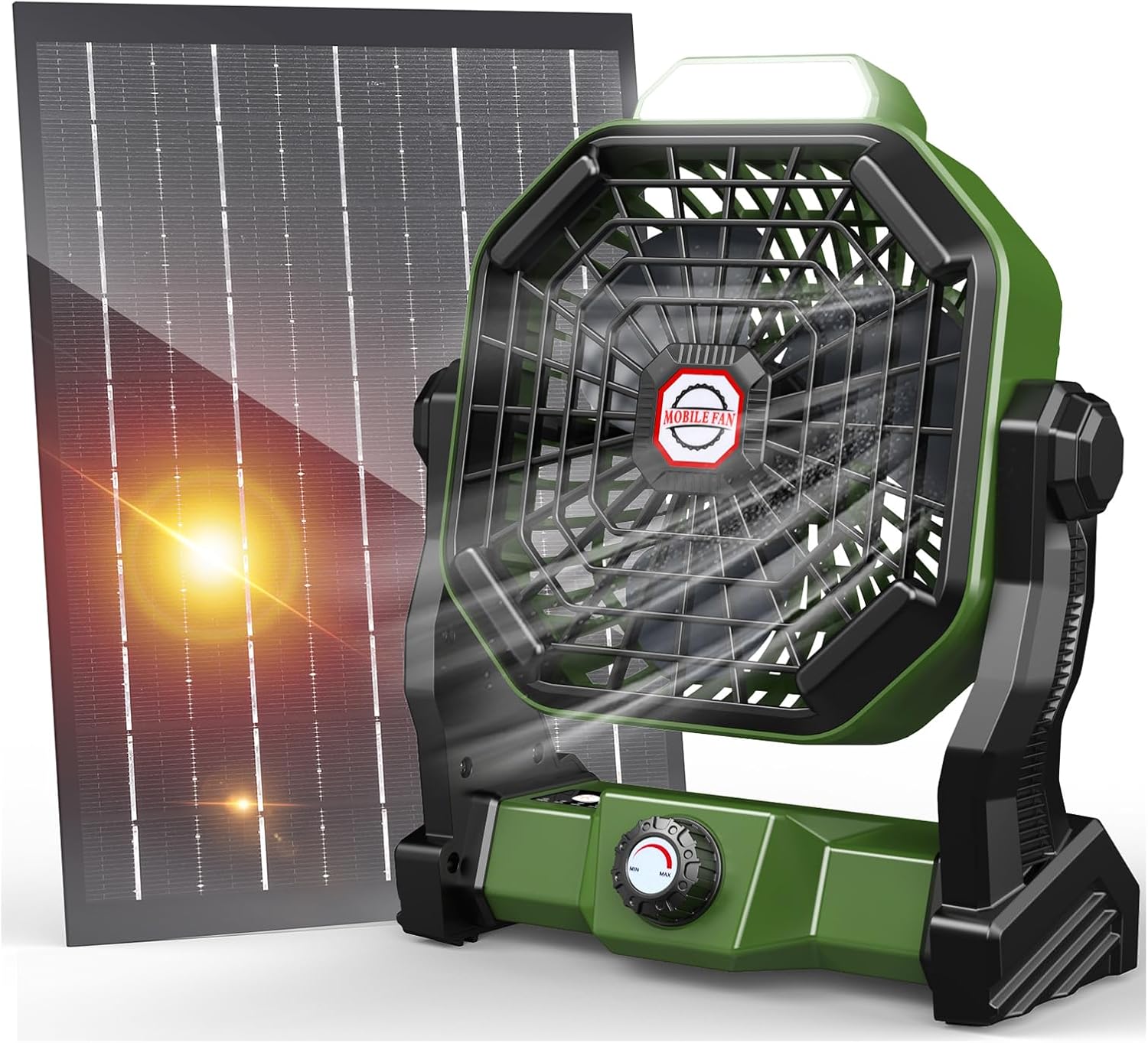 10400mAh Solar Fan with LED Lantern, Camping Fan with 7W Solar Panel, Rechargeable Solar Powered for Outside, Quiet Battery Operated Tent for Picnic, Barbecue, Fishing, Travel