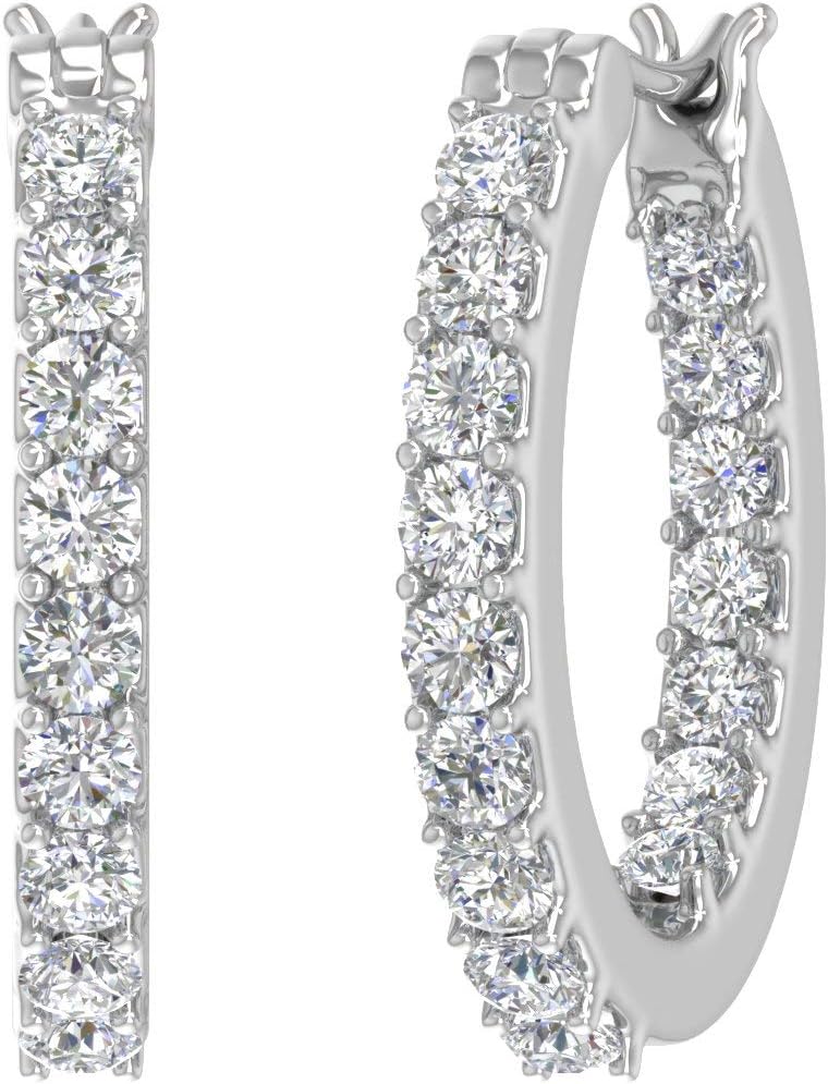 1 Carat Prong Set Natural Diamond Inside-out Hoop Earrings in 10K Gold or 950 Platinum
